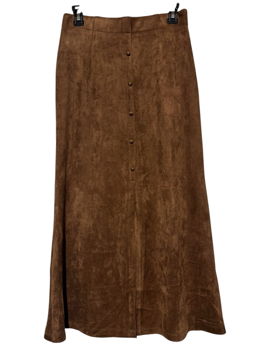 Fornia Brown Faux Suede Maxi Skirt Size Medium Ling Modest Stretch Button Fall